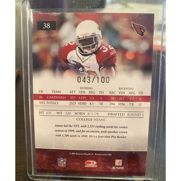 2007 Donruss Gridiron Gear Gold Os 43/100 Edgerrin James #38 HOF - Picture 2 of 2